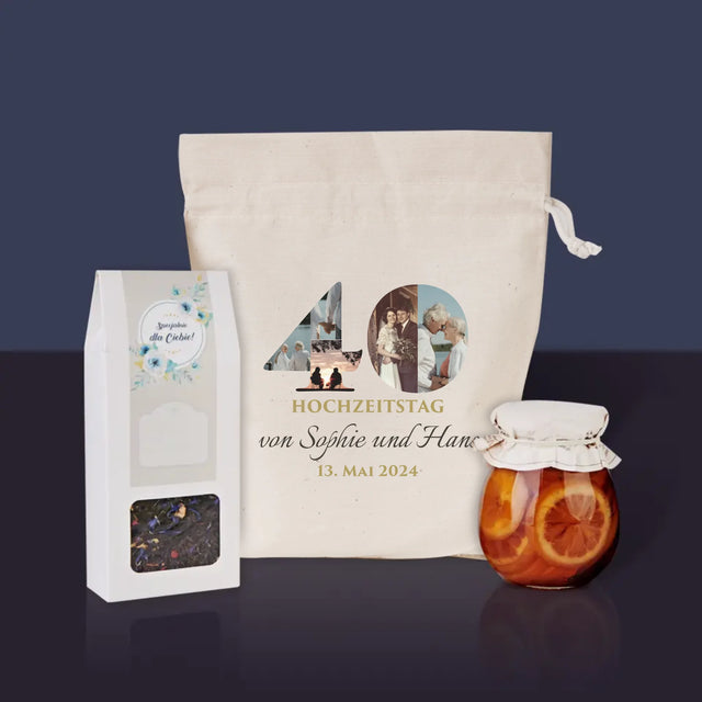 Buchstaben-Collage: 40. Hochzeitstag - Tee-Geschenkset