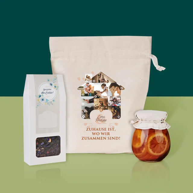 Form-Collage: Familienhaus - Tee-Geschenkset