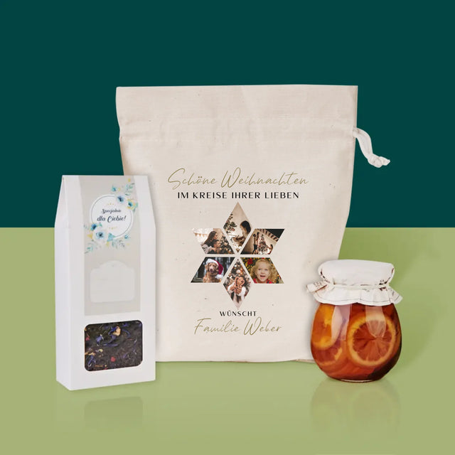 Fotocollage: Schöne Weihnachten Schneeflocke - Tee-Geschenkset