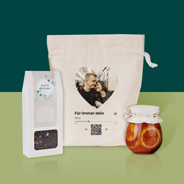 Foto Und Unterschrift: Unser Lied - Herz-Qr-Code - Tee-Geschenkset