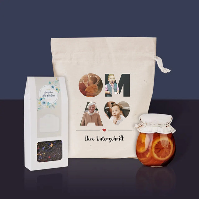 Buchstaben-Collage: Oma - Tee-Geschenkset