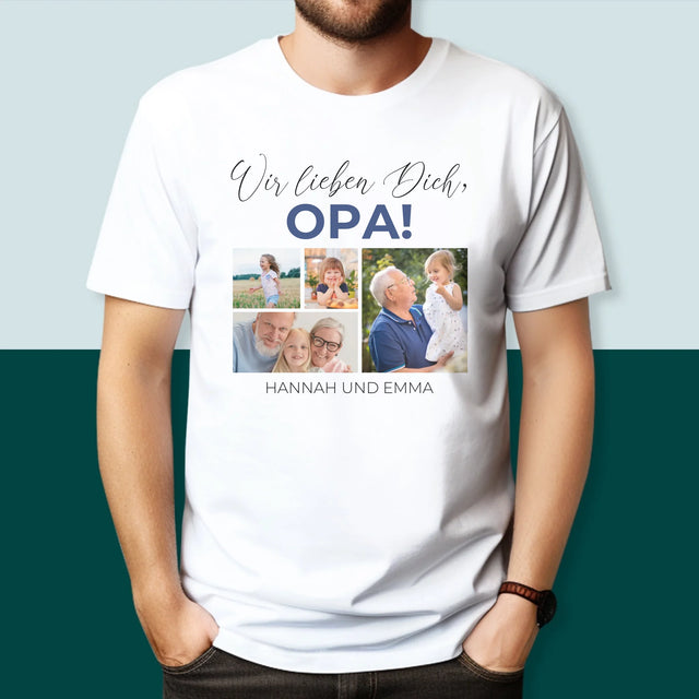 Fotocollage: Wir Lieben Dich, Opa! - T-Shirt Für Herren