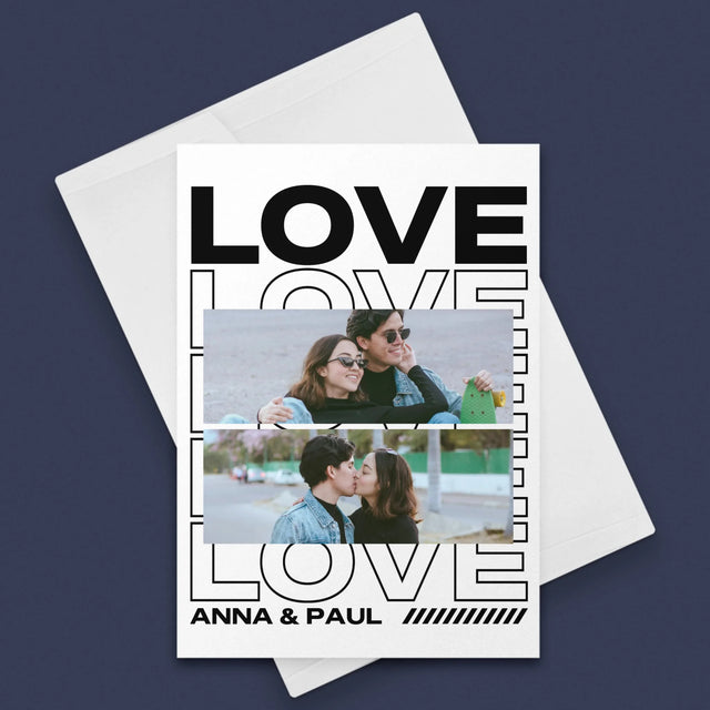 Fotocollage: Aufschrift „Love“ - Glückwunschkarte