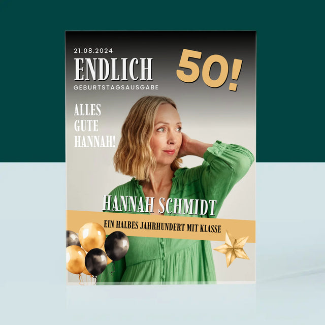 Magazin-Cover: Endlich 50 - Acrylblock
