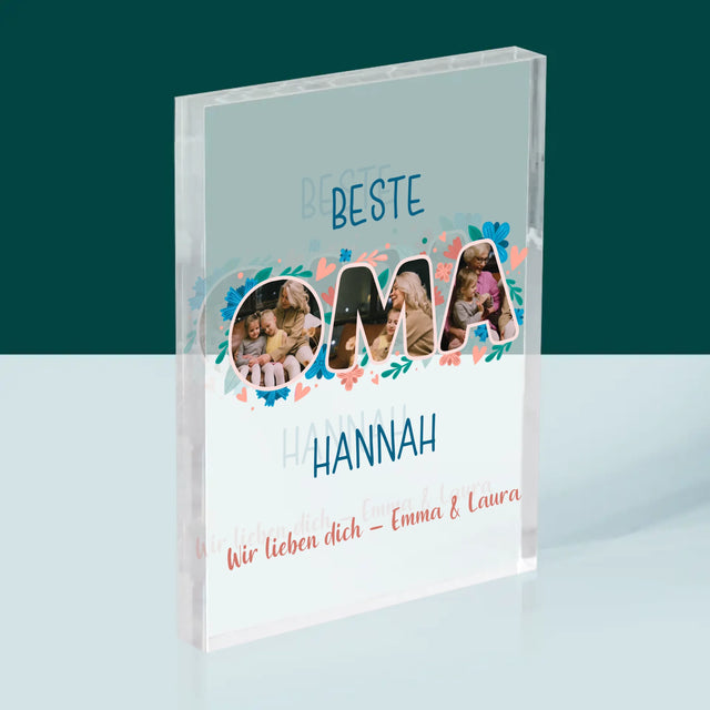 Buchstaben-Collage: Beste Oma - Acrylblock