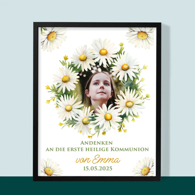 Foto Und Unterschrift: Andenken An Die Erstkommunion Gänseblümchen - Druck Mit Rahmen 30X40