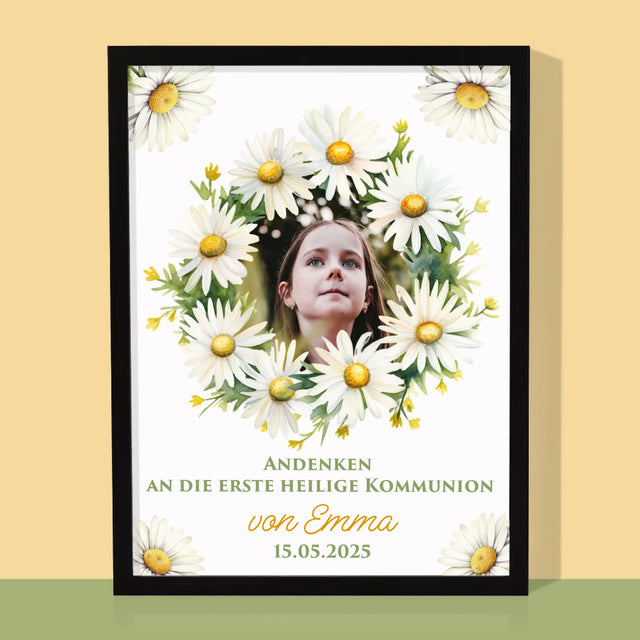 Foto Und Unterschrift: Andenken An Die Erstkommunion Gänseblümchen - Druck Mit Rahmen 30X40