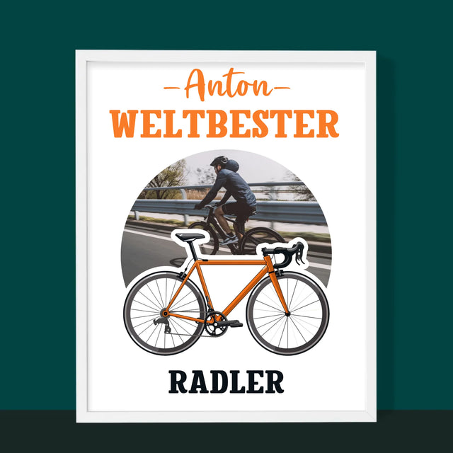 Foto Und Unterschrift: Der Weltbeste Radler - Druck Mit Rahmen 30X40