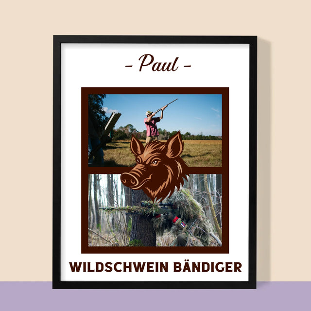 Fotocollage: Wildschwein Bändiger - Druck Mit Rahmen 30X40