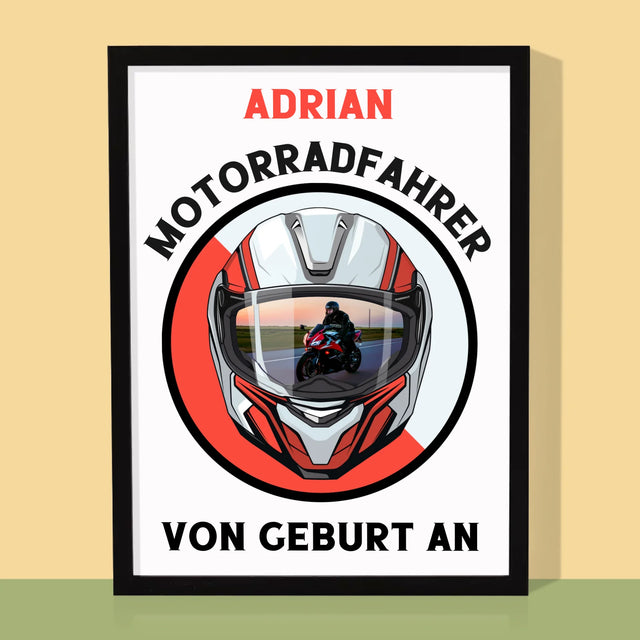 Foto Und Unterschrift: Motorradfahrer Von Geburt An - Druck Mit Rahmen 30X40