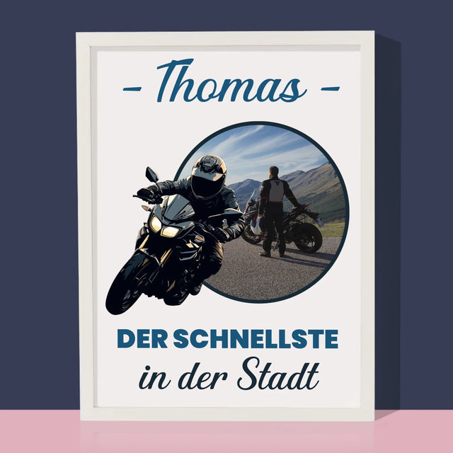 Foto Und Unterschrift: Der Schnellste In Der Stadt - Druck Mit Rahmen 30X40