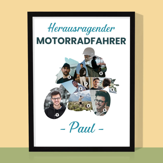 Form-Collage: Herausragender Motorradfahrer - Druck Mit Rahmen 30X40