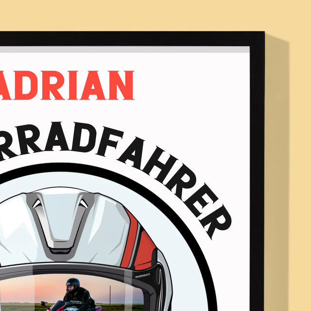 Foto Und Unterschrift: Motorradfahrer Von Geburt An - Druck Mit Rahmen 30X40