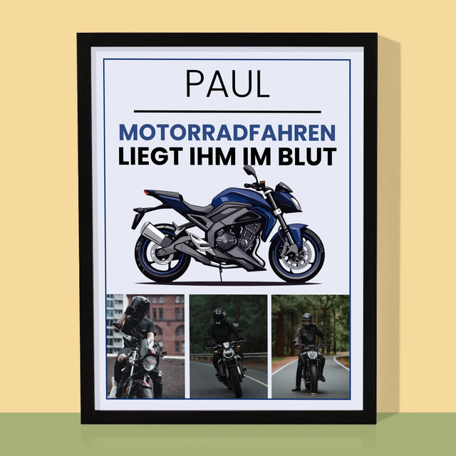 Fotocollage: Motorradfahren Liegt Ihm Im Blut - Druck Mit Rahmen 30X40