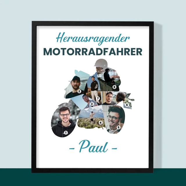 Form-Collage: Herausragender Motorradfahrer - Druck Mit Rahmen 30X40
