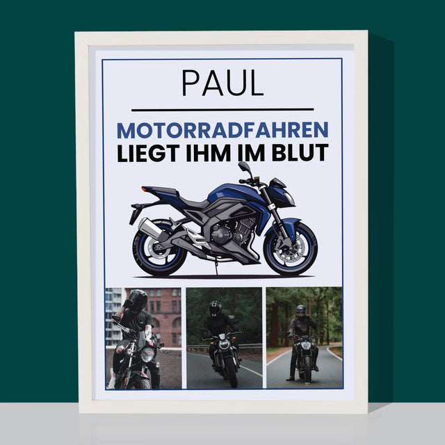 Fotocollage: Motorradfahren Liegt Ihm Im Blut - Druck Mit Rahmen 30X40