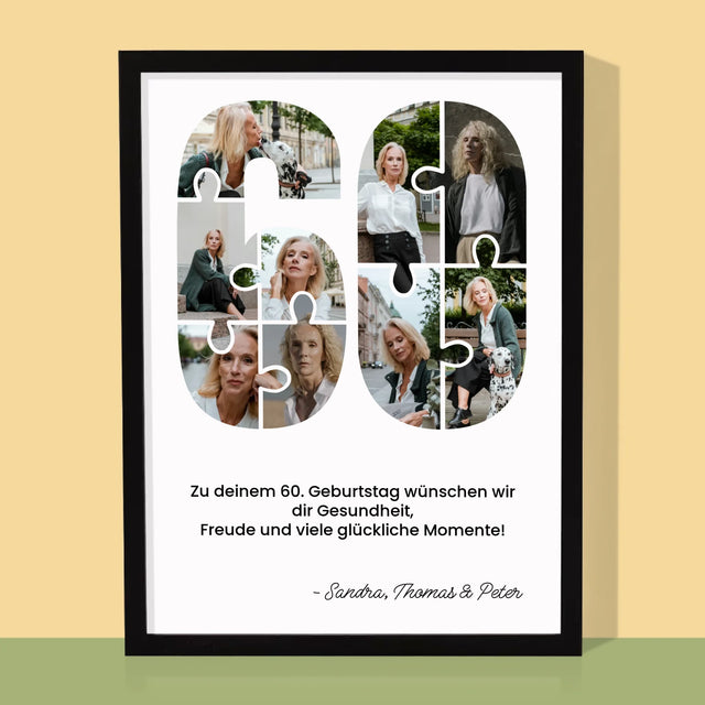 Form-Collage: 60. Geburtstag Puzzle - Druck Mit Rahmen 30X40