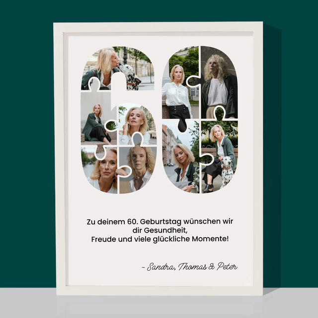 Form-Collage: 60. Geburtstag Puzzle - Druck Mit Rahmen 30X40