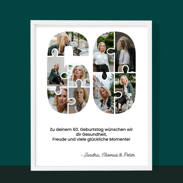 Form-Collage: 60. Geburtstag Puzzle - Druck Mit Rahmen 30X40