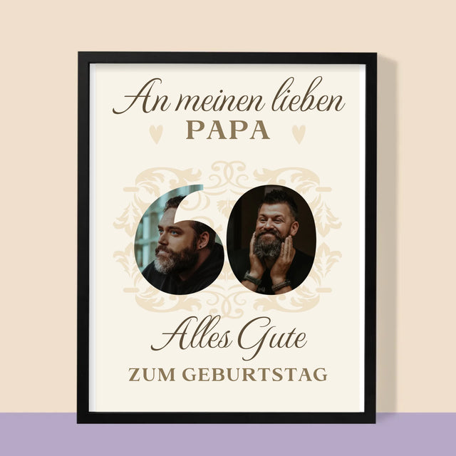 Buchstaben-Collage: An Meinen Lieben Papa Zum 60. Geburtstag - Druck Mit Rahmen 30X40