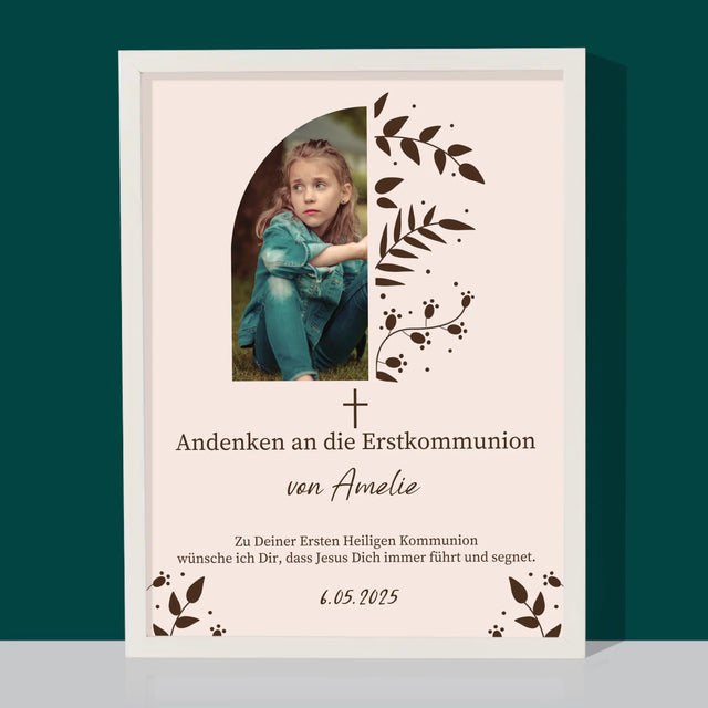 Foto Und Unterschrift: Erste Heilige Kommunion Blätter - Druck Mit Rahmen 30X40