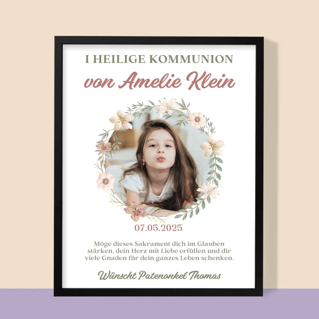 Foto Und Unterschrift: Erstkommunion Blumen - Druck Mit Rahmen 30X40