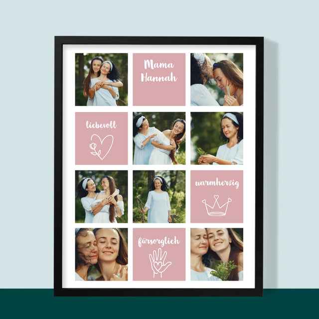 Fotocollage: Eigenschaften Einer Mama - Druck Mit Rahmen 30X40