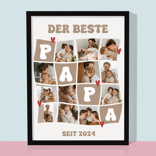 Fotocollage: Bester Papa Kacheln - Druck Mit Rahmen 30X40