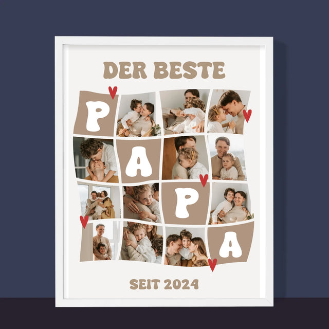 Fotocollage: Bester Papa Kacheln - Druck Mit Rahmen 30X40