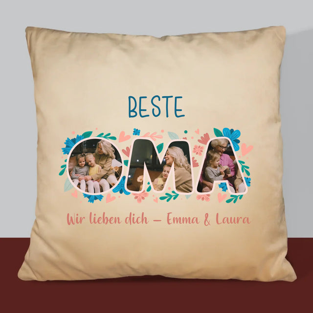 Buchstaben-Collage: Beste Oma - Kissen