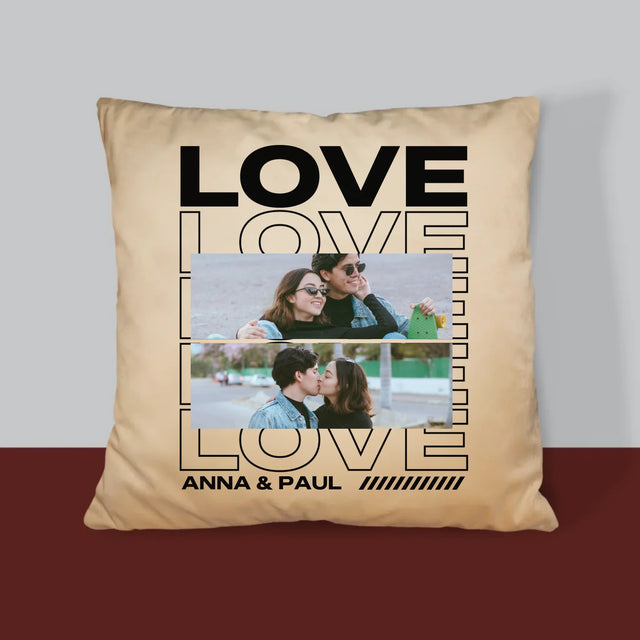 Fotocollage: Aufschrift „Love“ - Kissen