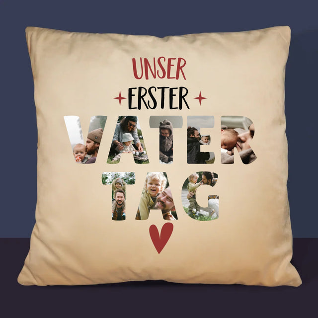 Buchstaben-Collage: Der Erste Vatertag Herz - Kissen