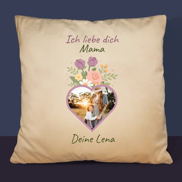Foto Und Unterschrift: Ich Liebe Dich, Mama, Blumen - Kissen