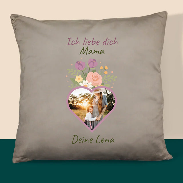 Foto Und Unterschrift: Ich Liebe Dich, Mama, Blumen - Kissen