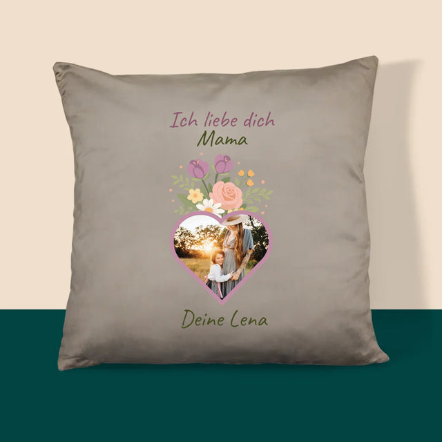 Foto Und Unterschrift: Ich Liebe Dich, Mama, Blumen - Kissen