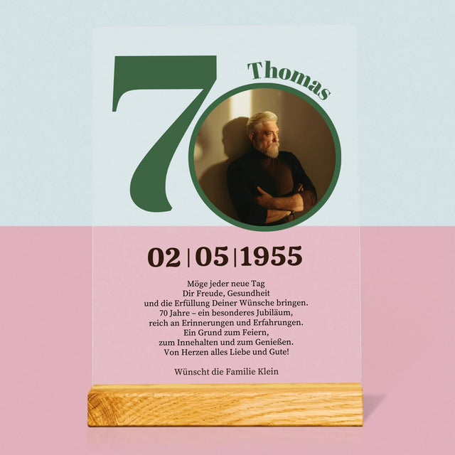 Foto und Beschriftung: 70. Geburtstag Widmung - Acrylglasdruck | DE