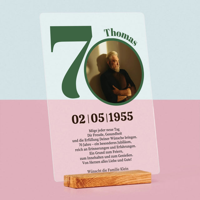 Foto und Beschriftung: 70. Geburtstag Widmung - Acrylglasdruck | DE