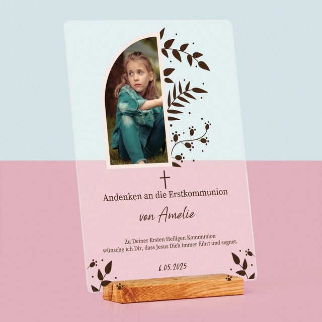 Foto Und Unterschrift: Erste Heilige Kommunion Blätter - Druck Auf Acrylglas