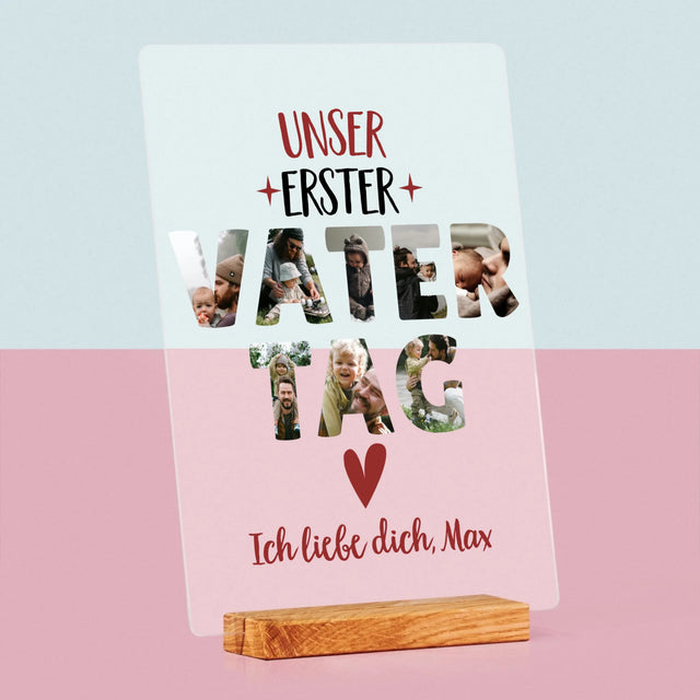 Buchstaben-Collage: Der Erste Vatertag Herz - Druck Auf Acrylglas