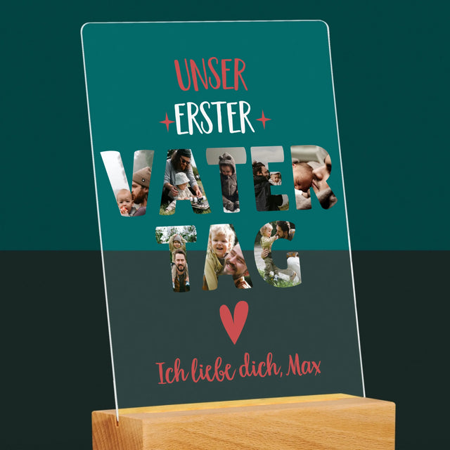 Buchstaben-Collage: Der Erste Vatertag Herz - Druck Auf Acrylglas