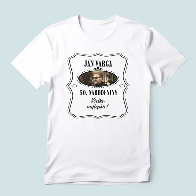 Zdjęcie I Podpis: 50 Urodziny Wszystkiego Najlepszego - Koszulka Męska z Nadrukiem | SK
