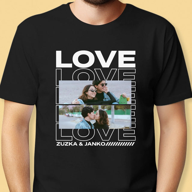Fotokolaż: z Napisem Love - Koszulka Męska z Nadrukiem | SK